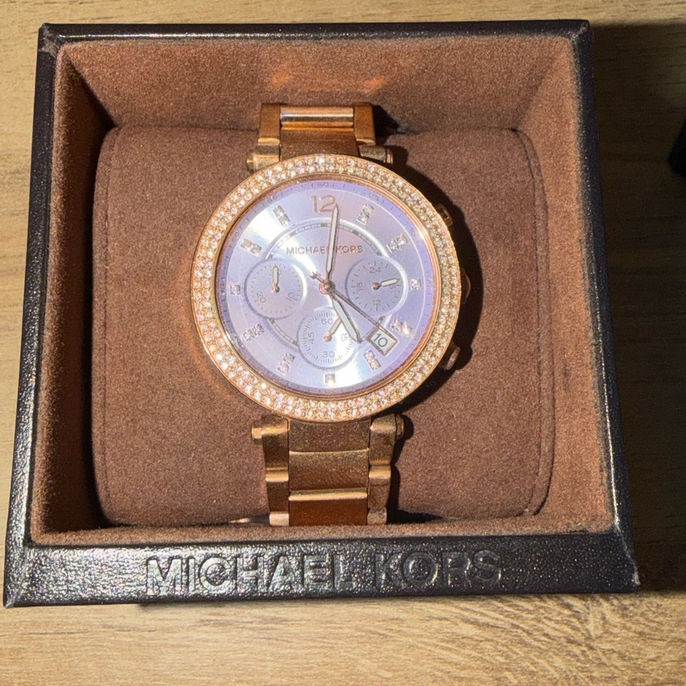 Michael Kors Rose Gold Women's Watch with Crystal Accents - Picture 2 of 5